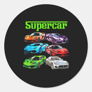 Supercar Cool Car Guy Srts Racing Fan Graphic Men Classic Round Sticker