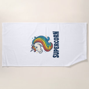 Supercorn Unicorn Vintage Engraving T-Shirt Design Beach Towel
