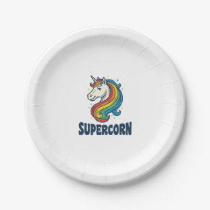 Supercorn Unicorn Vintage Engraving T-Shirt Design Paper Plate