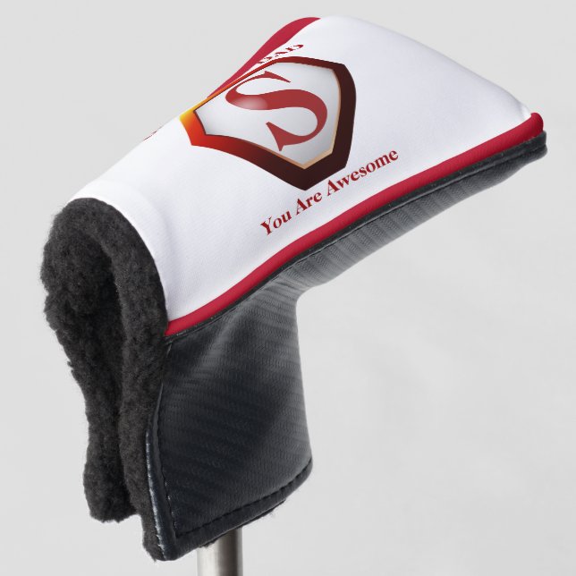 SuperDad White+Red Pipe Golf Head Cover (3/4 Front)