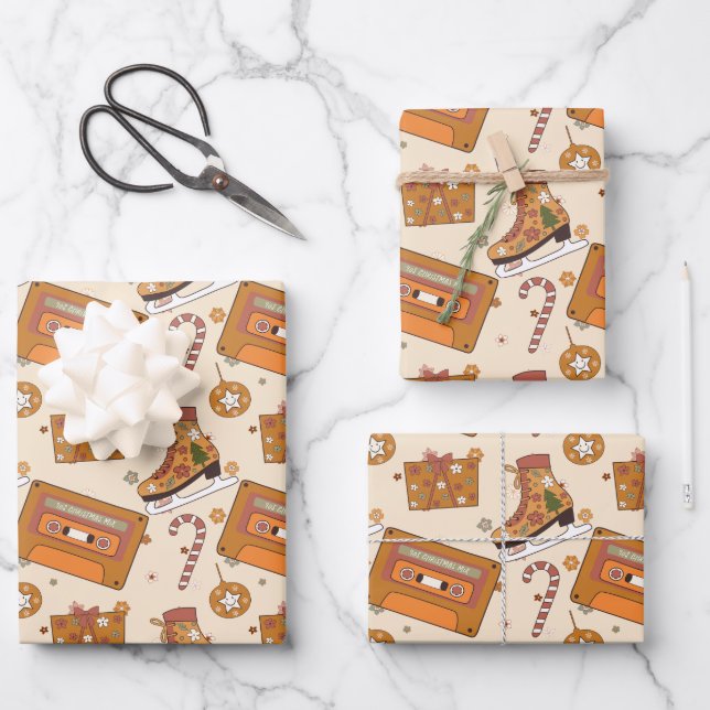 Superfloral Retro Christmas Joy Wrapping Paper Sheet (Front)