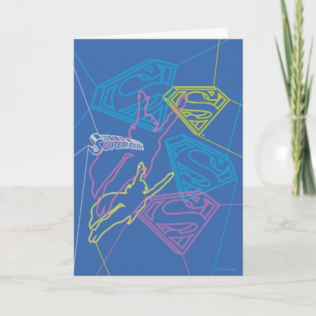 Supergirl and Logo Coloured Outlines Card (Front)