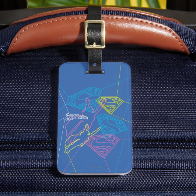 Supergirl and Logo Coloured Outlines Luggage Tag (Front Insitu 2)