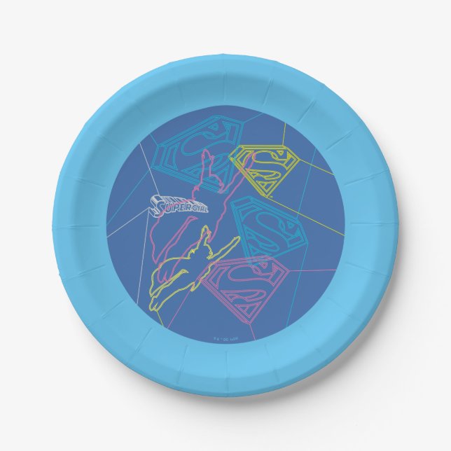 Supergirl and Logo Coloured Outlines Paper Plate (Front)