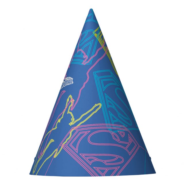 Supergirl and Logo Coloured Outlines Party Hat (Front)