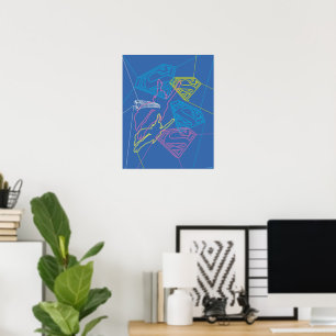 Supergirl and Logo Coloured Outlines Poster