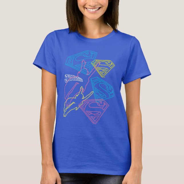 Supergirl and Logo Coloured Outlines T-Shirt (Front)
