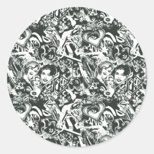 Supergirl Black and White Collage Classic Round Sticker
