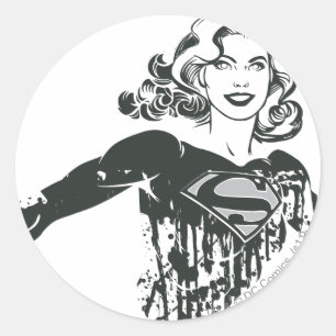 Supergirl Black and White Drawing 1 Classic Round Sticker