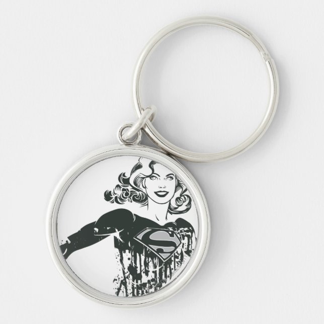 Supergirl Black and White Drawing 1 Key Ring (Front)