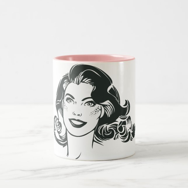 Supergirl Black and White Drawing 2 Two-Tone Coffee Mug (Center)