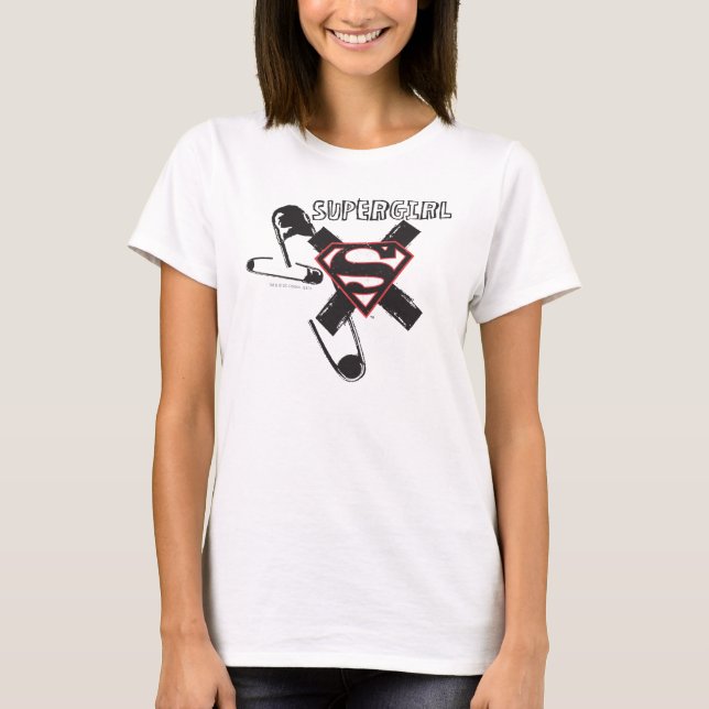 Supergirl Black Safety Pins T-Shirt (Front)