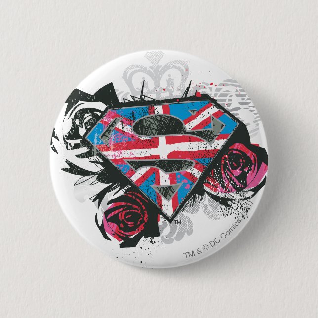 Supergirl British Flag and Roses 6 Cm Round Badge (Front)