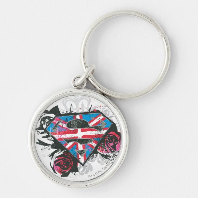 Supergirl British Flag and Roses Key Ring (Front)