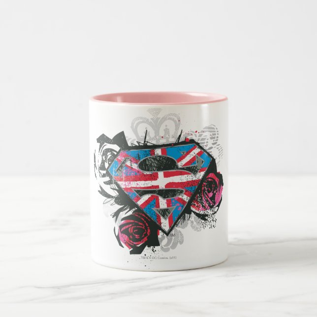 Supergirl British Flag and Roses Two-Tone Coffee Mug (Center)