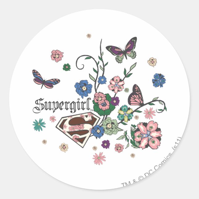Supergirl Butterflies Classic Round Sticker (Front)