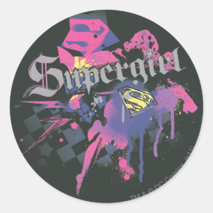 Supergirl Chequered Splatter Classic Round Sticker