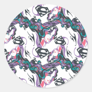 Supergirl Colour Splash Swirls Pattern 3 Classic Round Sticker