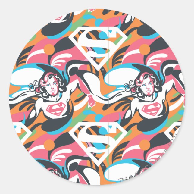 Supergirl Colour Splash Swirls Pattern 4 Classic Round Sticker (Front)