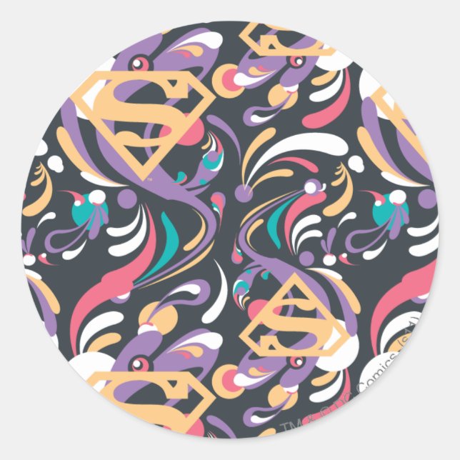 Supergirl Colour Splash Swirls Pattern 8 Classic Round Sticker (Front)