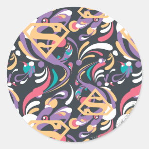 Supergirl Colour Splash Swirls Pattern 8 Classic Round Sticker