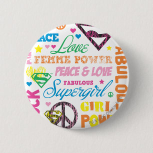 Supergirl Colourful Text Collage 6 Cm Round Badge