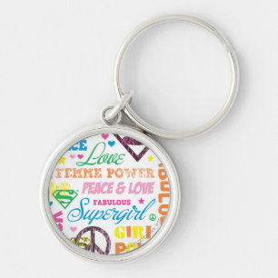 Supergirl Colourful Text Collage Key Ring