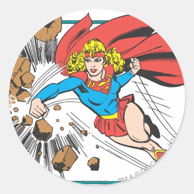 Supergirl Destroys Boulder Classic Round Sticker (Front)