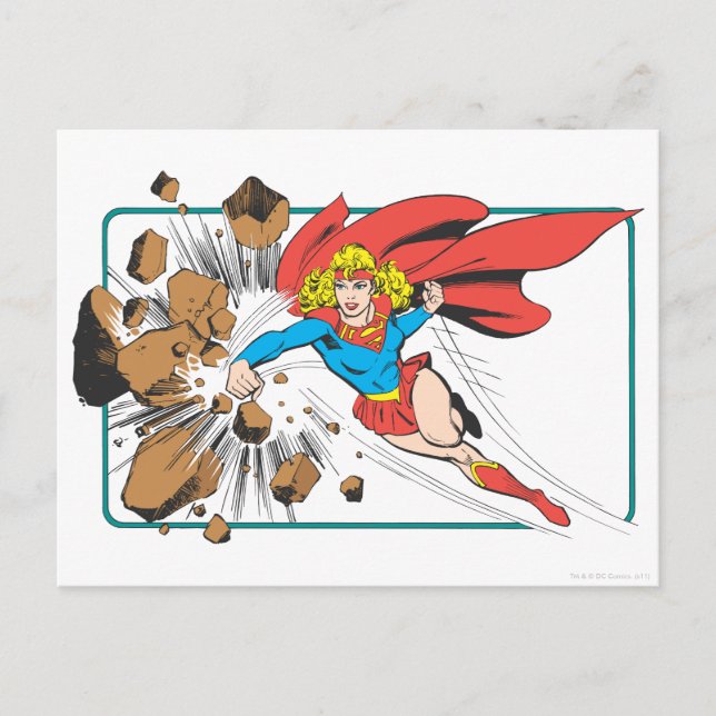 Supergirl Destroys Boulder Postcard (Front)
