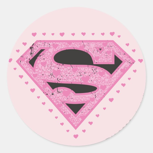 Supergirl Distressed Logo Black and Pink Classic Round Sticker (Front)
