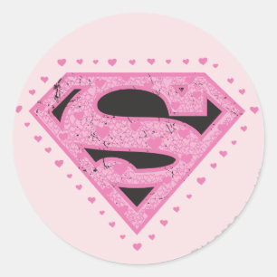 Supergirl Distressed Logo Black and Pink Classic Round Sticker