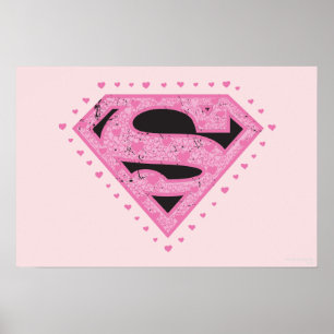 Supergirl Distressed Logo Black and Pink Poster