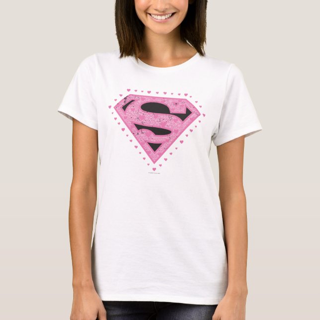 Supergirl Distressed Logo Black and Pink T-Shirt (Front)