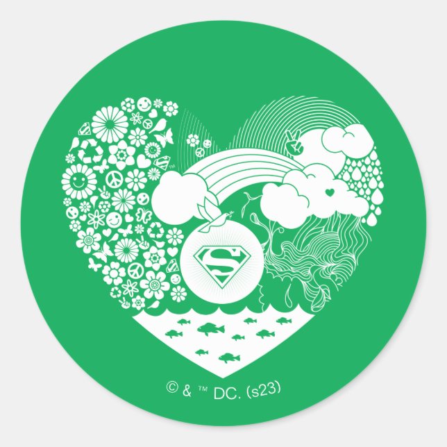 Supergirl Floral Peace Heart Graphic Classic Round Sticker (Front)