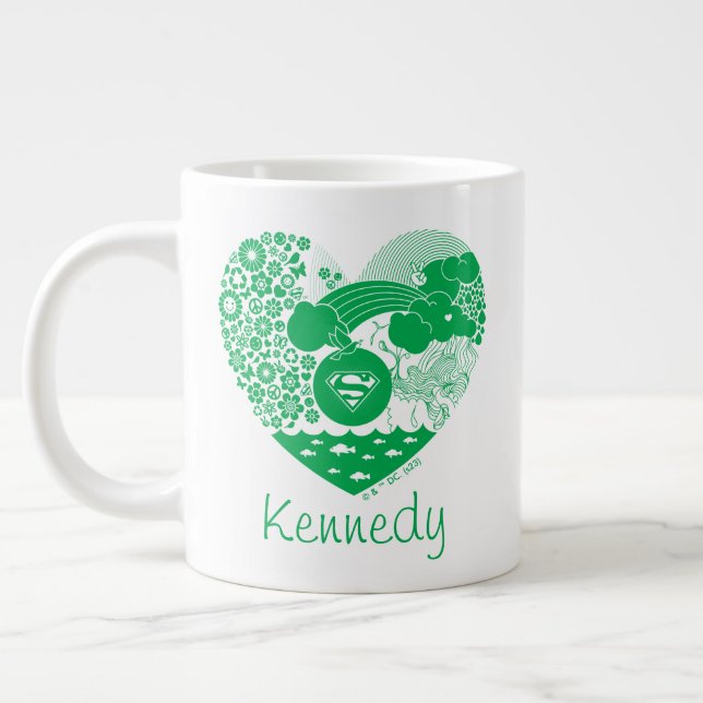 Supergirl Floral Peace Heart Graphic Large Coffee Mug (Left)