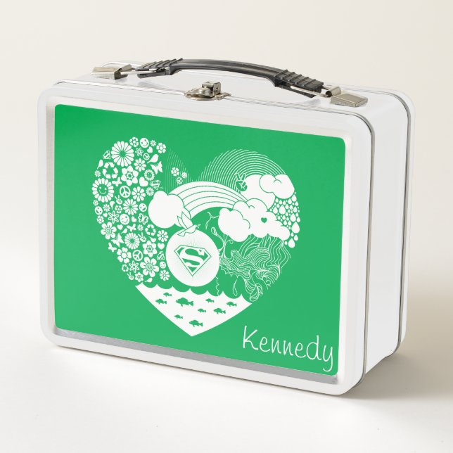 Supergirl Floral Peace Heart Graphic Metal Lunch Box (Front)