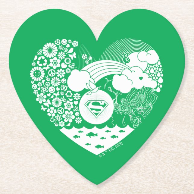 Supergirl Floral Peace Heart Graphic Paper Coaster (Front)