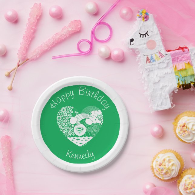 Supergirl Floral Peace Heart Graphic Paper Plate (Party)