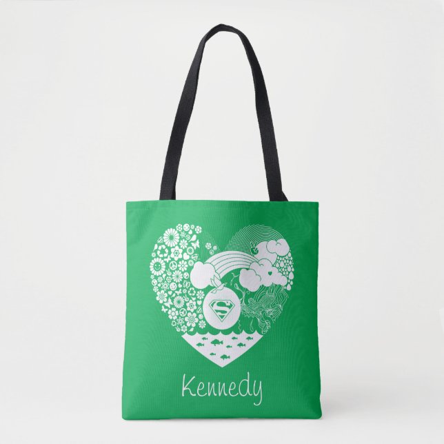 Supergirl Floral Peace Heart Graphic Tote Bag (Front)