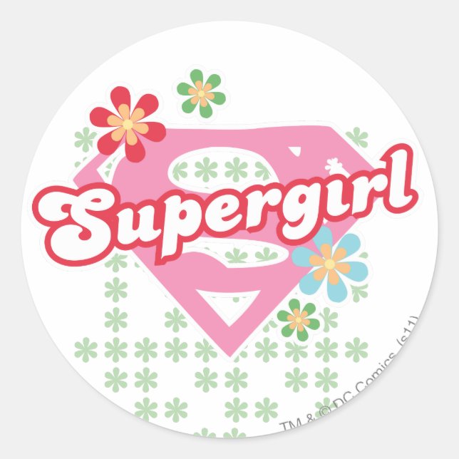 Supergirl Flower Madness Classic Round Sticker (Front)