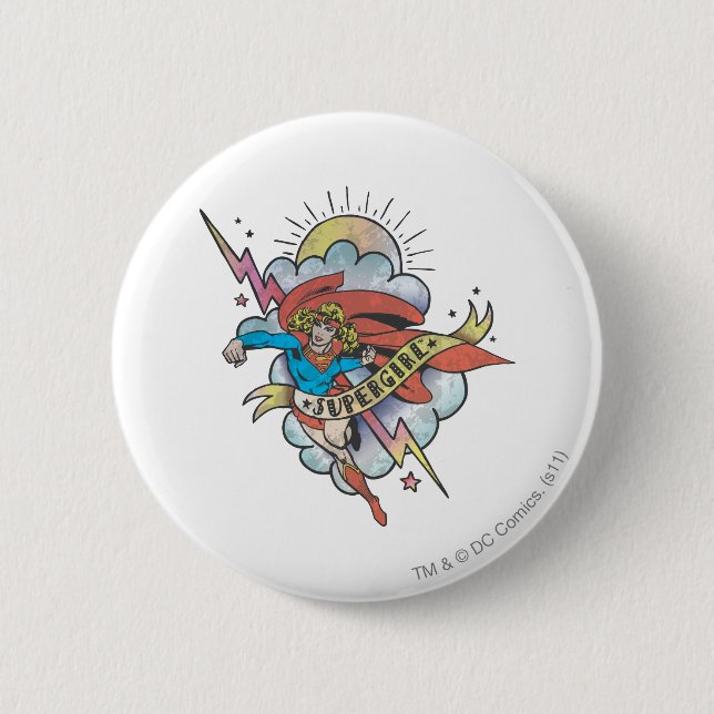 Supergirl Flying Lightning Tattoo 6 Cm Round Badge (Front)