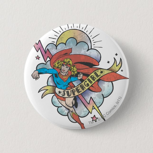 Supergirl Flying Lightning Tattoo 6 Cm Round Badge (Front)