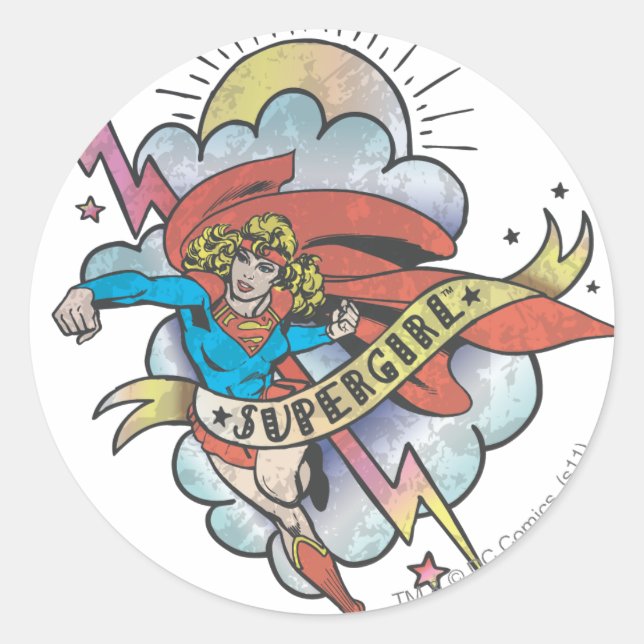 Supergirl Flying Lightning Tattoo Classic Round Sticker (Front)