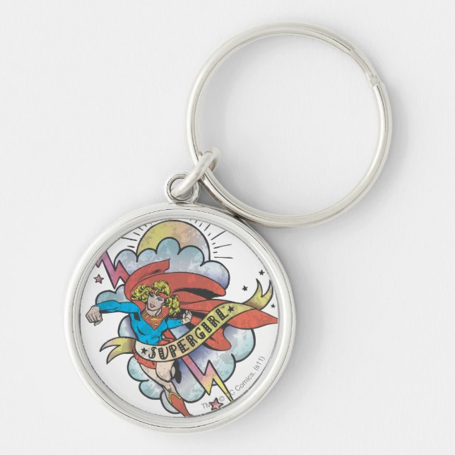 Supergirl Flying Lightning Tattoo Key Ring (Front)