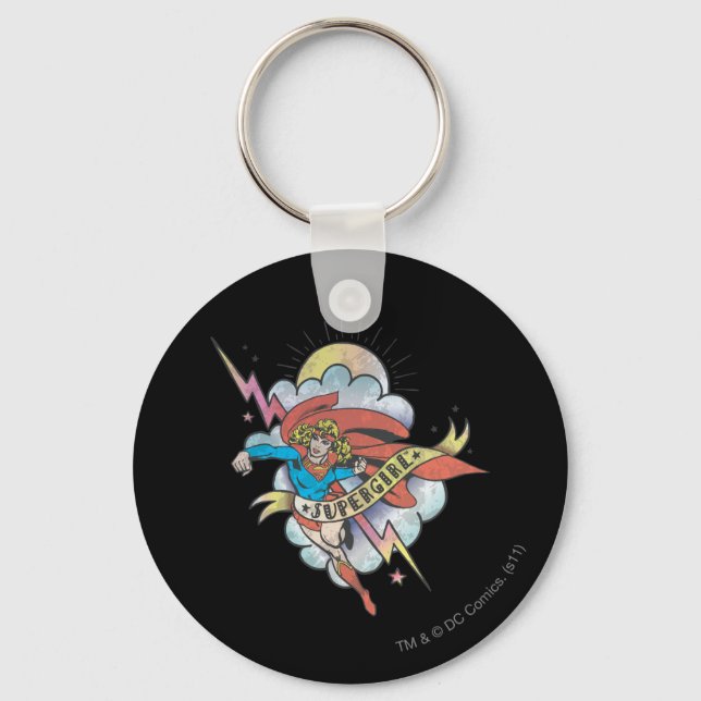 Supergirl Flying Lightning Tattoo Key Ring (Front)