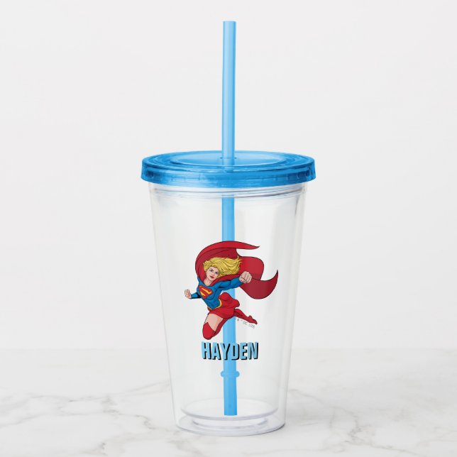 Supergirl Flying Upwards Illustration Acrylic Tumbler (Front)