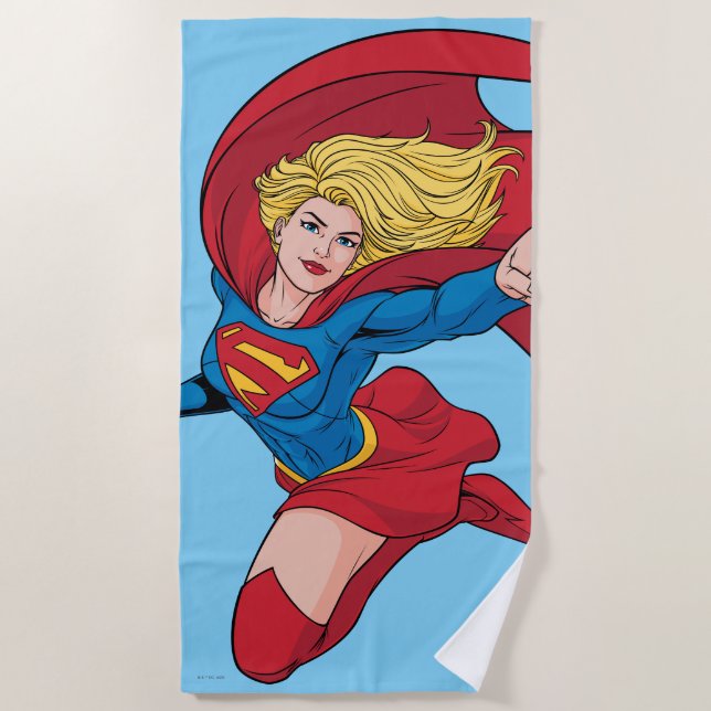 Supergirl Flying Upwards Illustration Beach Towel (Front)