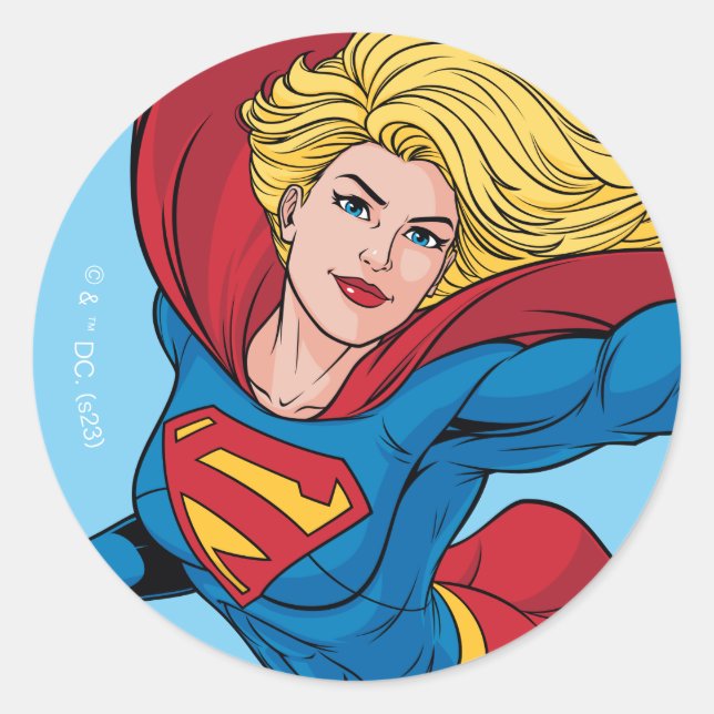 Supergirl Flying Upwards Illustration Classic Round Sticker (Front)