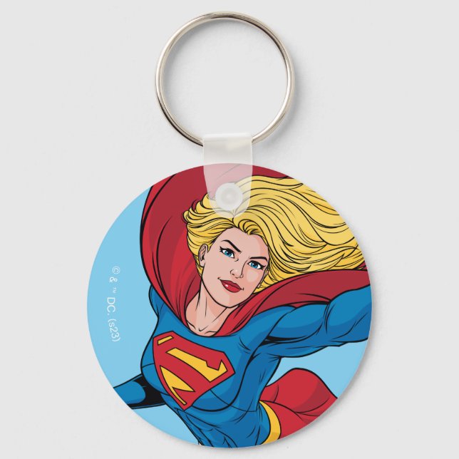 Supergirl Flying Upwards Illustration Key Ring (Front)