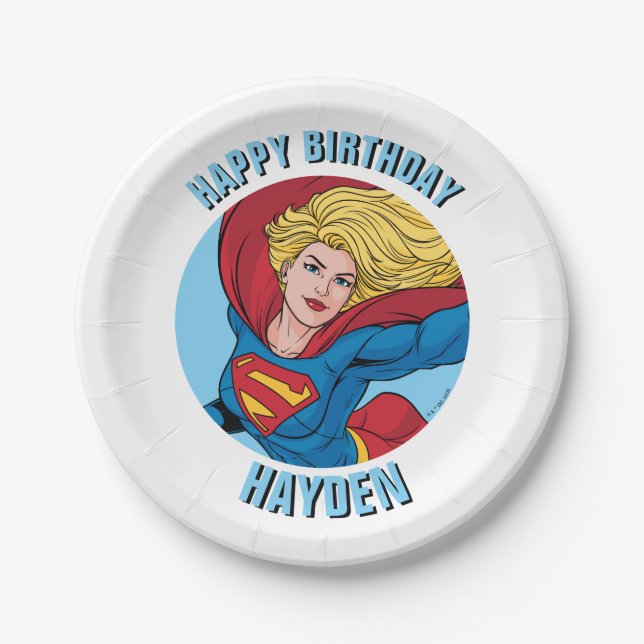 Supergirl Flying Upwards Illustration Paper Plate (Front)